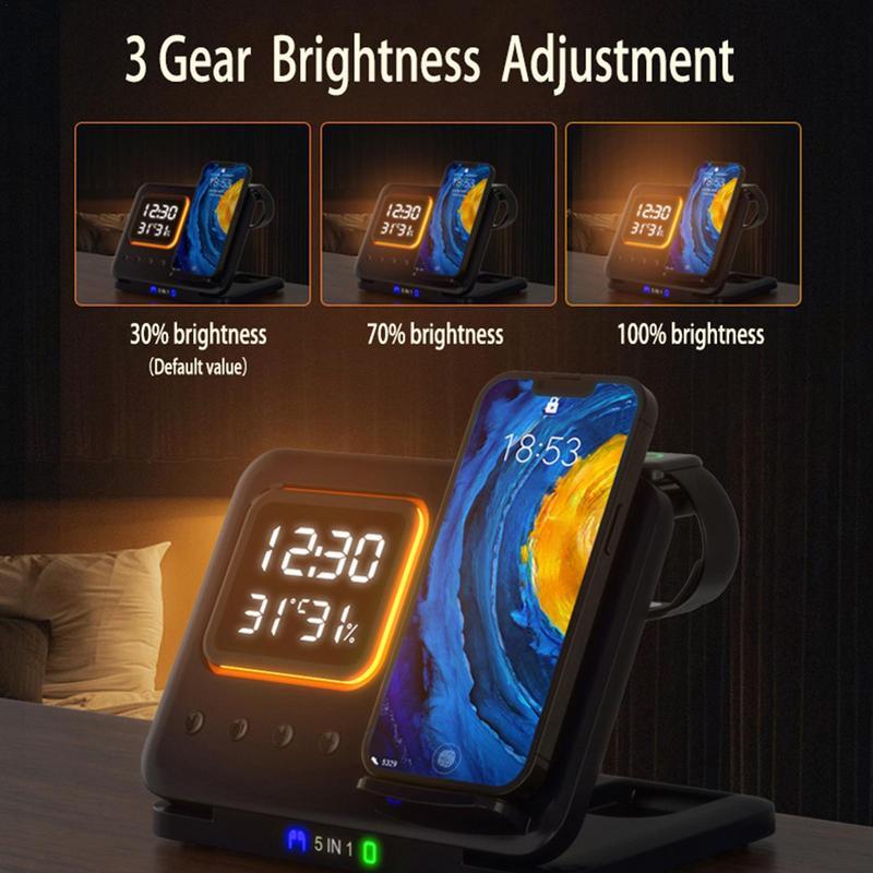 15W Wireless Chargers Stand 5 In1 LED Phone Station
