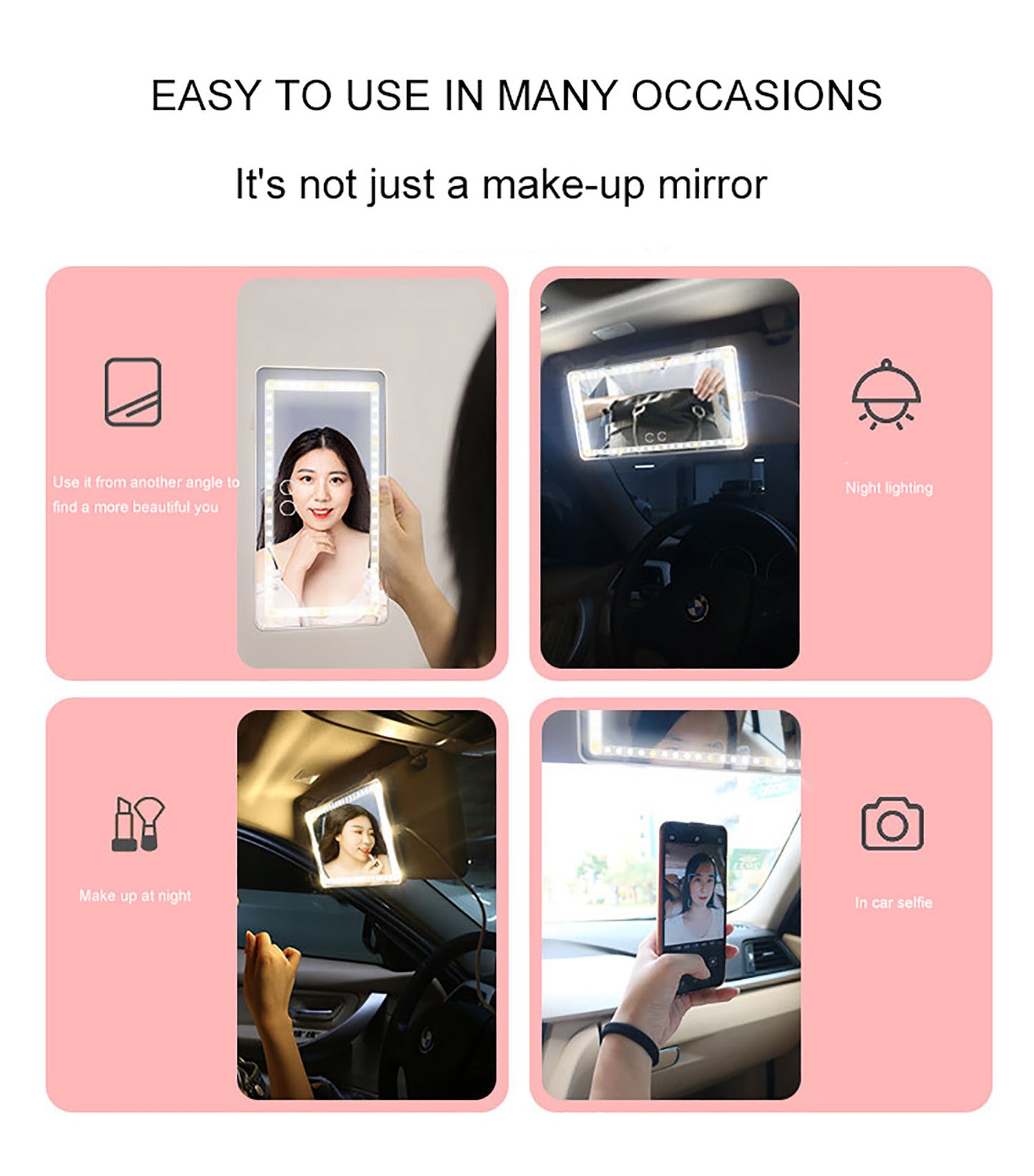 Extended Car Visor Mirror LED