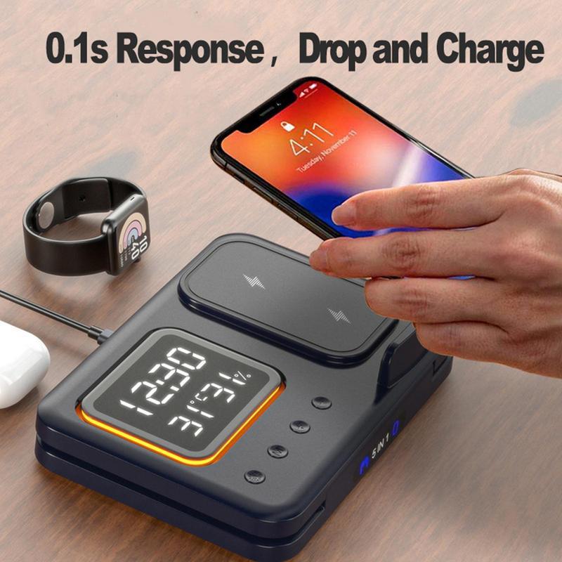 15W Wireless Chargers Stand 5 In1 LED Phone Station