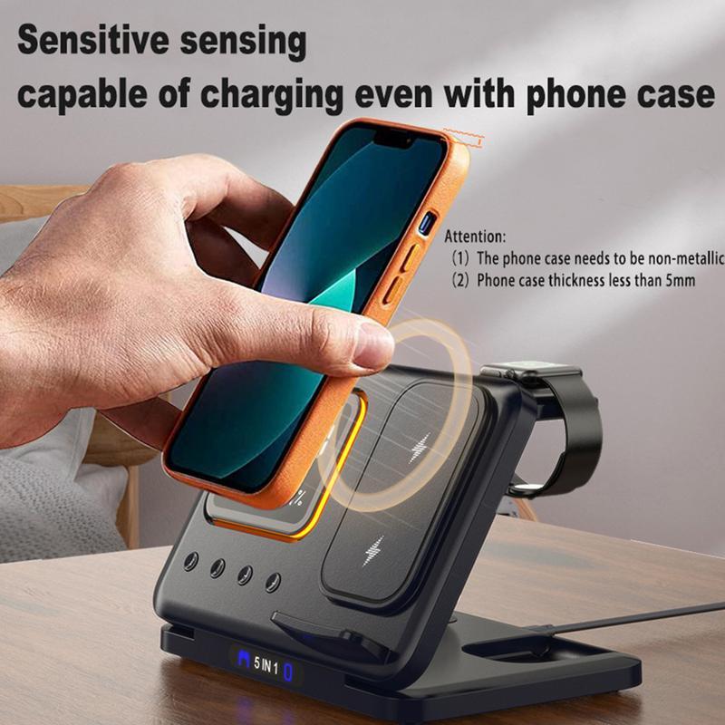 15W Wireless Chargers Stand 5 In1 LED Phone Station