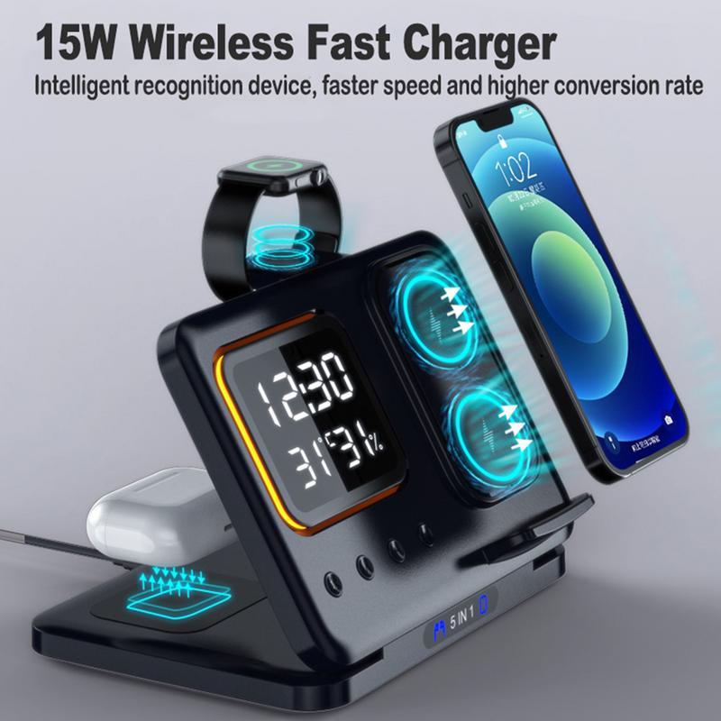 15W Wireless Chargers Stand 5 In1 LED Phone Station