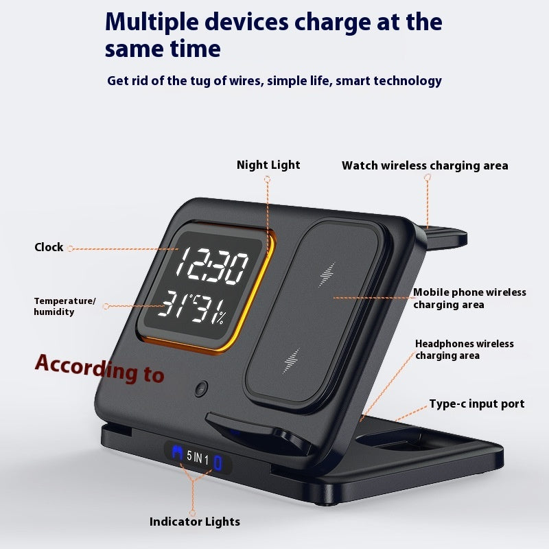 15W Wireless Chargers Stand 5 In1 LED Phone Station