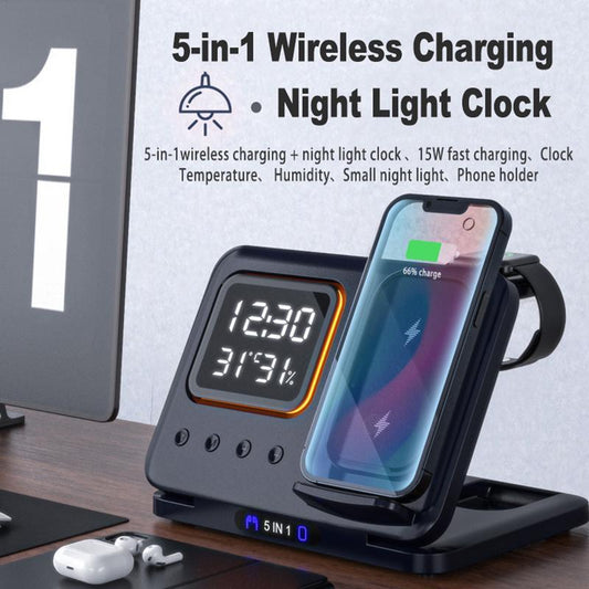 15W Wireless Chargers Stand 5 In1 LED Phone Station
